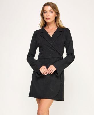Women's Embellished Collared Wrap Dress