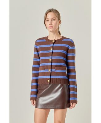 Women's Striped Gold Buttom Cardigan