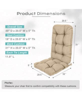 Outdoor Tufted Adirondack Chair Cushion Set of 2, High-Back with Ties, Waterproof & Fade-Resistant