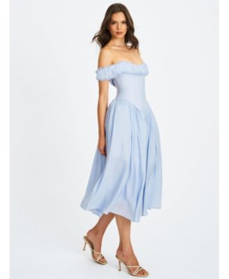 Women's Xavy Baby Blue Off Shoulder Corset Midi Dress