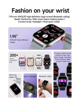 1.95" AMOLED Smart Watch for Women Men With Bluetooth Calling, Health Monitoring,Sport Modes, Intelligent Reminder IP67 -Silver