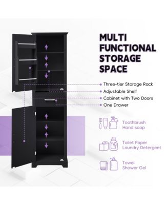 Tall Bathroom Storage Cabinet, Freestanding with Two Doors and Adjustable Shelves