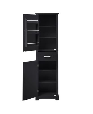 Tall Bathroom Storage Cabinet, Freestanding with Two Doors and Adjustable Shelves