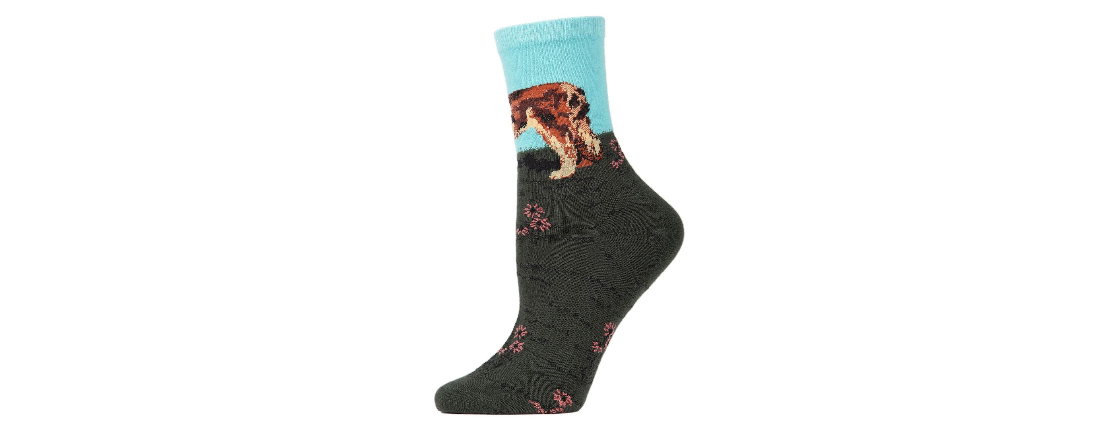 MeMoi Women's Saint Bernard Limited Edition Art Cotton Blend Crew Sock