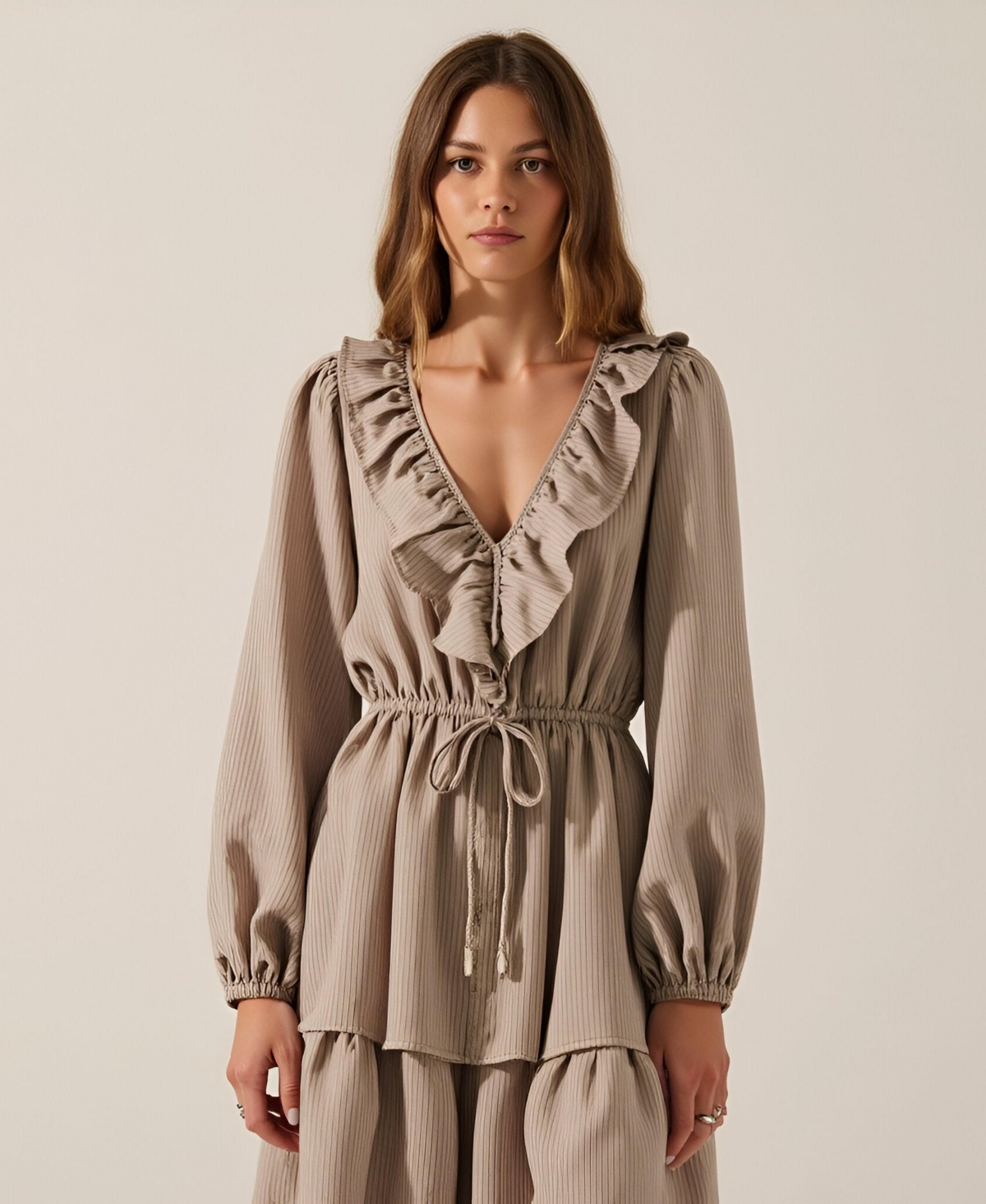 Modenaire Women's Textured-Stripe Ruffled Maxi Dress