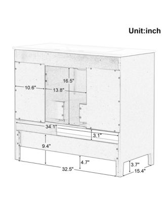 36" Bathroom Vanity with Sink, Multi-Functional Cabinet with Doors and Drawers, MDF Frame and MDF Board
