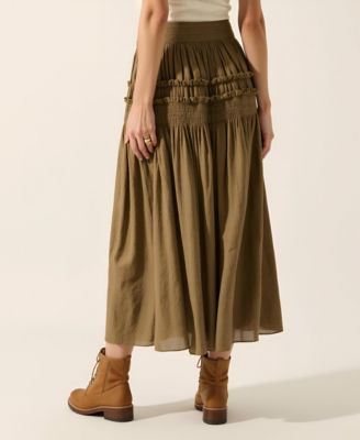 Women's Smocked Tiered Ruffle-Trim Maxi Skirt