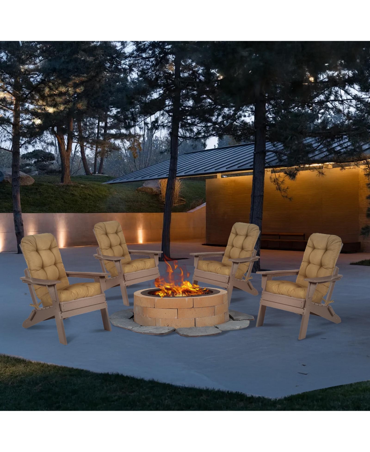 Aoodor Tufted Adirondack Chair Cushion, Outdoor High Back Cushions with Ties, Waterproof and Fade Resistant, Set of 2