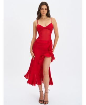 Women's Dahlina Red Ruched Waist High Slit Maxi Dress