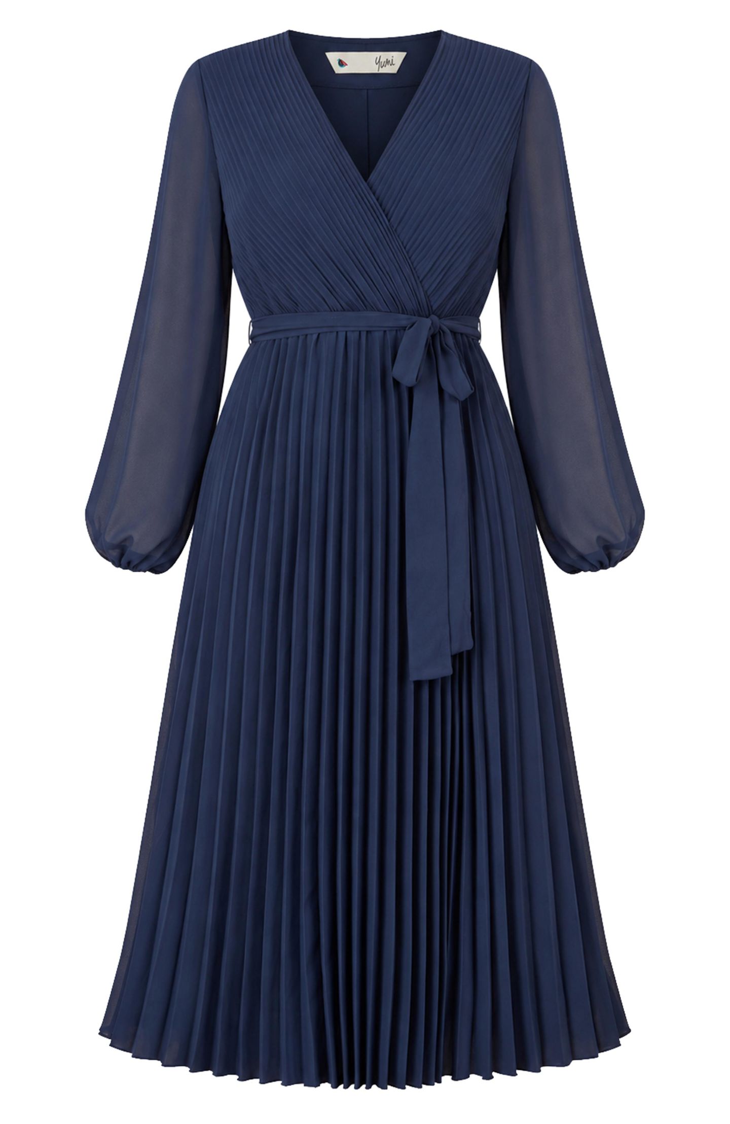 Женское платье Yumi Long Sleeved Pleated Midi Wrap, цвет: Тёмно-синий — фото 4