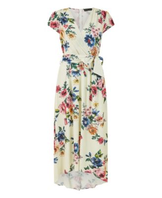 Women's Floral Print Dip Hem Wrap Dress