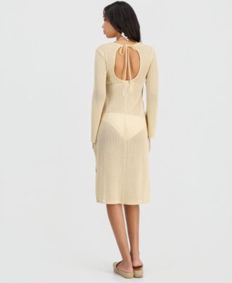 Juniors' Crochet Tie-Back Midi Cover-Up Dress, Macy's Exclusive