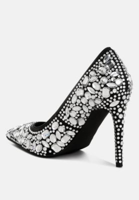 Womens Iceout Diamante & Rhinestone Embellishments Pumps