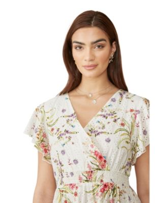 Women's Floral Broderie Anglaise Wrap Midi Dress