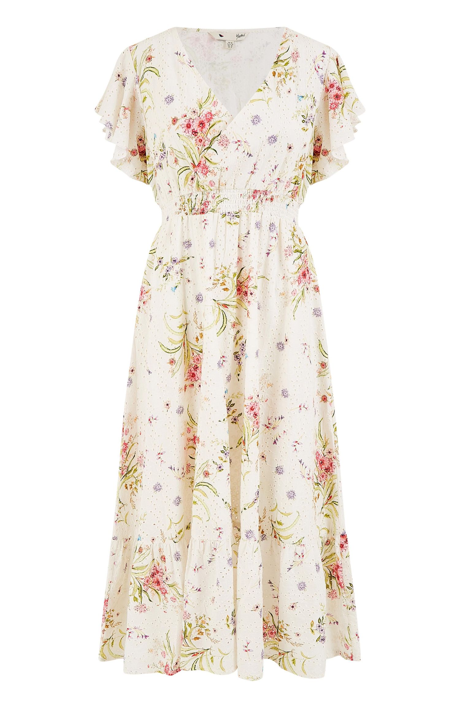 Women's Floral Broderie Anglaise Wrap Midi Dress