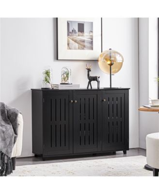 Louvered Door 4-Tier Shoe Storage Cabinet Closed Shoes Rack 