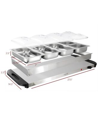 Buffet Server & Food Warmer With 5 Removable Sectional Trays , Heated Warming Tray and Removable Tray Frame