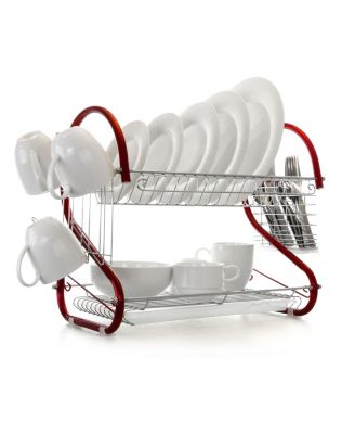 16 Inch Two Shelf Iron Wire Dish Rack in Red