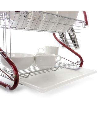 16 Inch Two Shelf Iron Wire Dish Rack in Red
