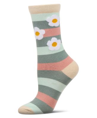 Women's Flower Pop Stripe Dimensional Crew Socks