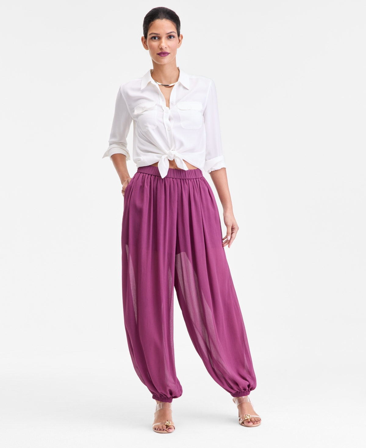 I.n.c. International Concepts Women's Pull-On Crinkle-Chiffon Balloon Pants, Macy's Exclusive
