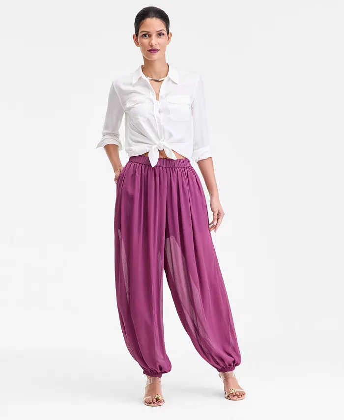Women's Pull-On Crinkle-Chiffon Balloon Pants - thumbnail 9