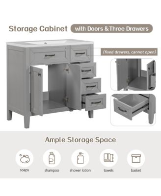 36" Bathroom Vanity with Sink Combo, Cabinet with Drawers, Solid Frame and MDF Board