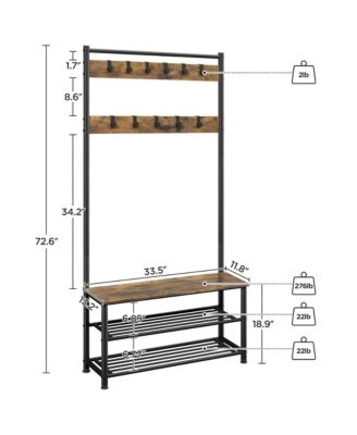 73” H Metal Hall Tree with Shoe Storage Bench Entryway