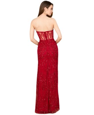 Women's Beaded Corset Prom Dress with Slit