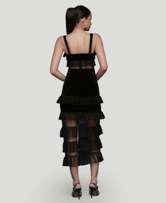 Women's Velvet Tiered Square Neck Midi Dress