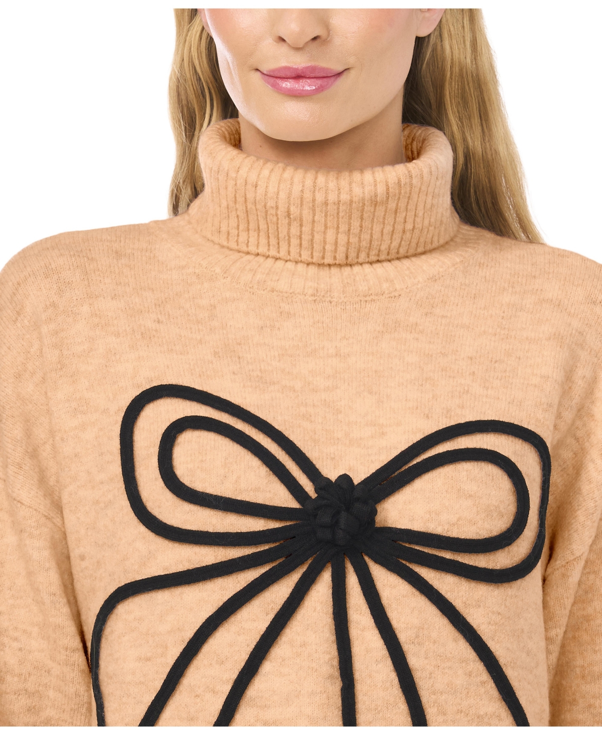 Cece Women's Embroidered Ribbon Turtleneck Sweater In Pink
