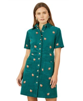 Women's Fox Embroidered Cord Shirt Dress