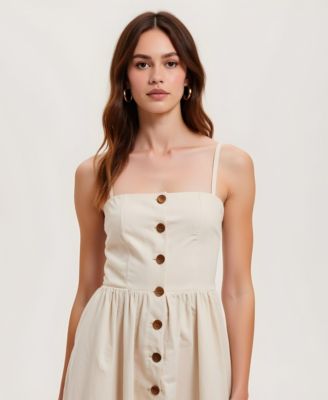 Women's Button Front Spaghetti Straps Midi Dress