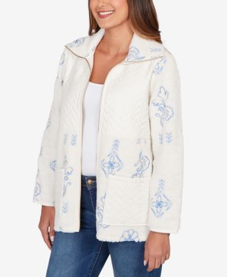 Petite Embroidered Quilted Shearling Jacket