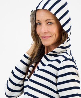 Petite Striped Waffle-Knit Pullover Hoodie, Macy's Exclusive