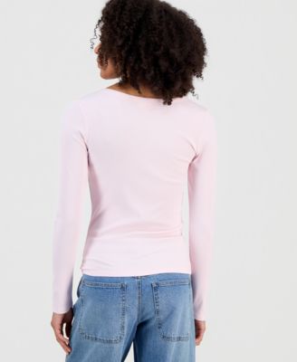Juniors' Basic Soft Rib Long-Sleeve Top