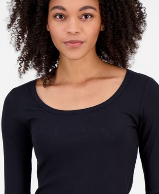 Juniors' Basic Soft Rib Long-Sleeve Top