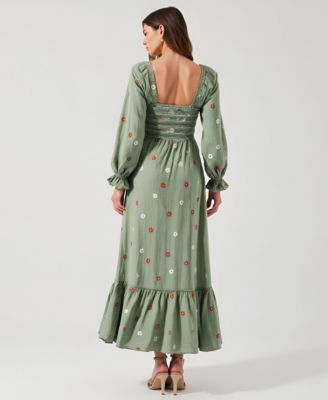 Women's Floral-Embroidered Smocked Tiered Maxi Dress