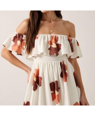 Women's Floral Off-Shoulder Ruffled Bodice Mini Dress