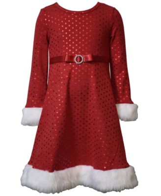 Bonnie Jean - Girls 2T-6X Long-Sleeve Foiled Dot Santa Dress