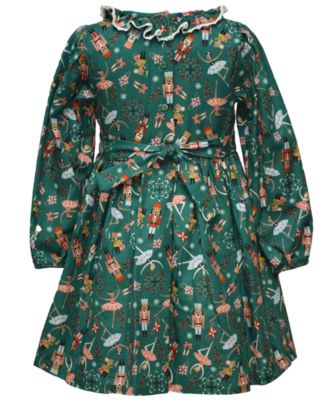 Girls' 2T-6X Nutcracker Print Smocked Dress