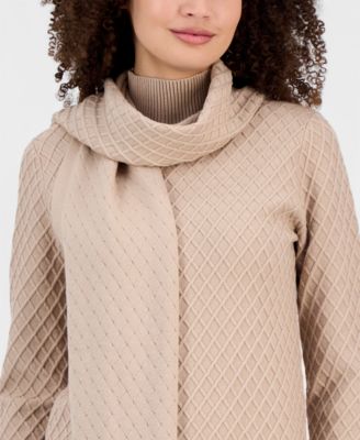 Women's Diamond-Stitch Mock Neck Scarf Sweater