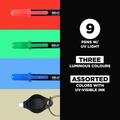 Gelly Roll UV Pen - UV Gel Ink Pen with UV Keychain Flashlight - 9 Pens, 3 Lights