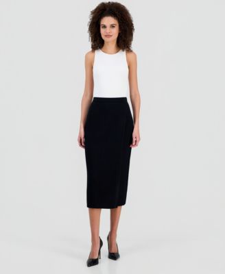 Anne Klein - Women's Ribbed Knit Faux-Wrap Midi Skirt