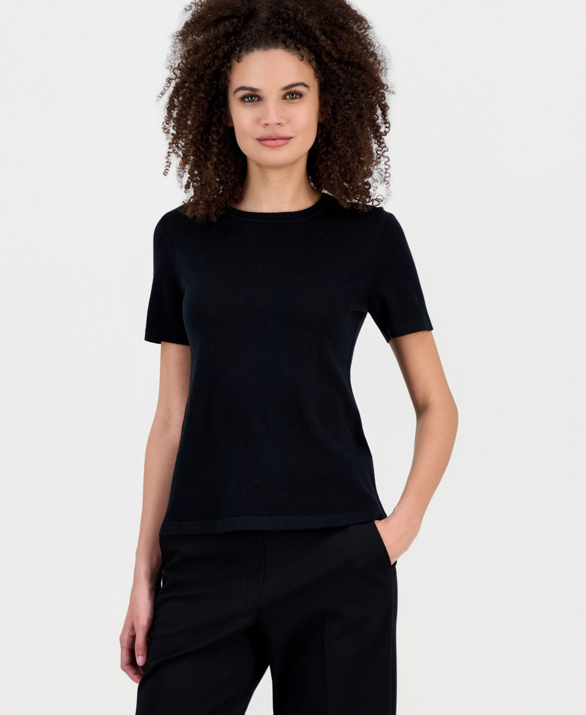 Anne Klein Women's Short-sleeve Wool Sweater In Black