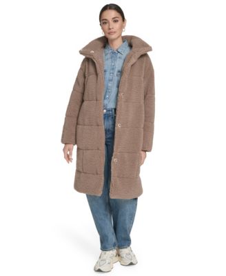 Women's Long Sherpa Snap-Closure Teddy Coat