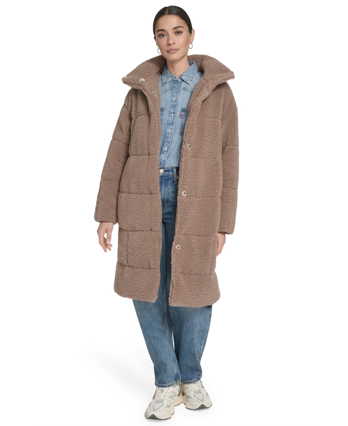 Levi's Women's Regular Sherpa Snap-closure Teddy Coat In Brown