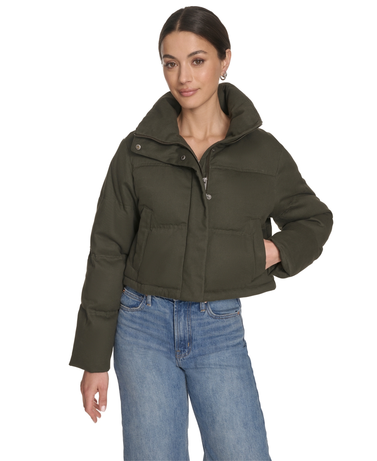 Levi's Women's Regular Cropped Cotton Puffer Jacket In Green