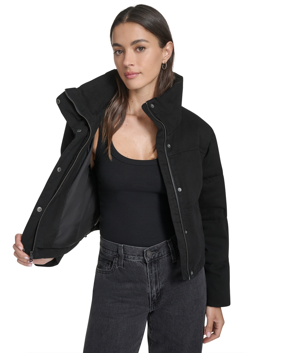 Levi's Women's Regular Cropped Cotton Puffer Jacket In Black