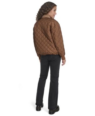 Women's Diamond Quilted Bomber with Corduroy Collar